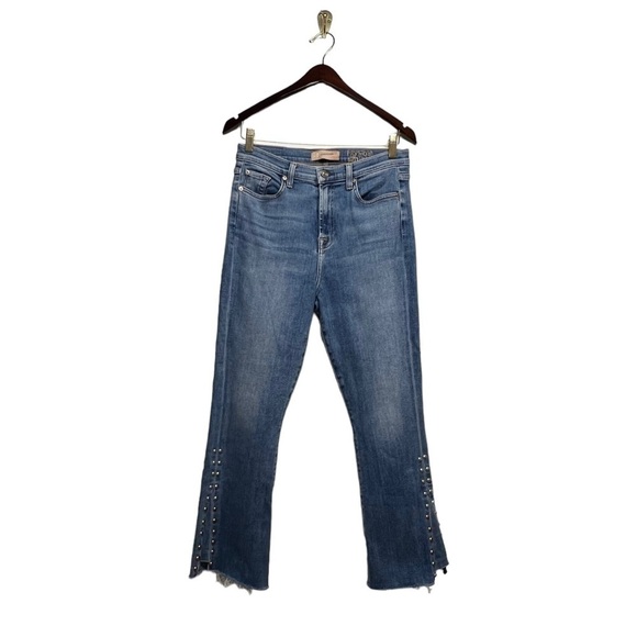 7 FOR ALL MANKIND LUXE VINTAGE High Waist Slim Kick With Studs Beau Blue 30 - Picture 5 of 12